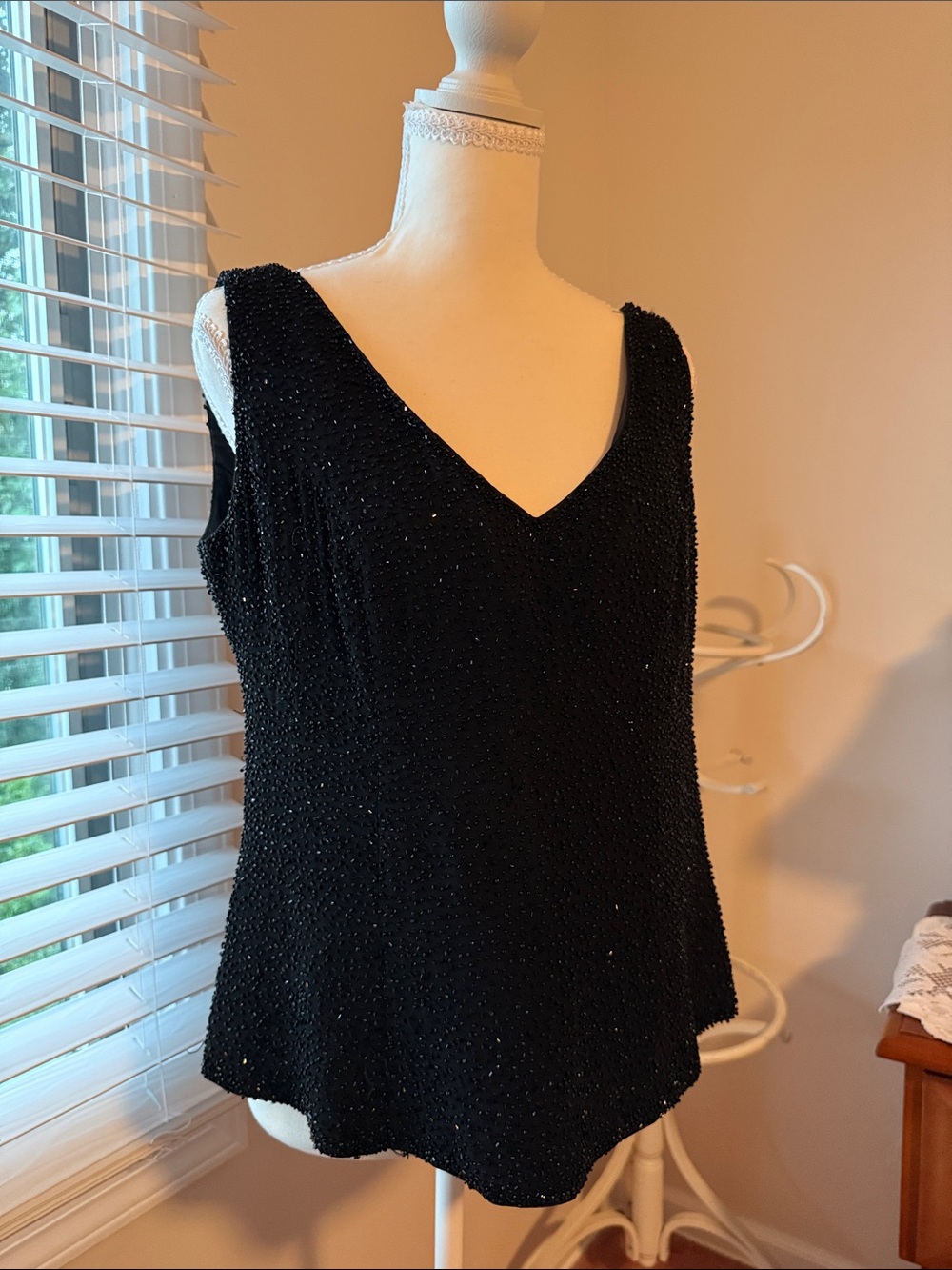 Black Beaded V-Neck Camisole